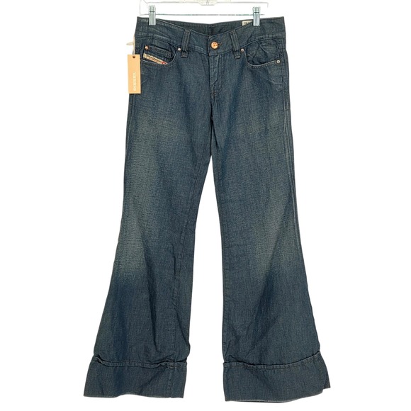 Diesel NEW Women's 27 Long Tall Pacee Wide Leg Flare Jeans Italy Dark Wash Baggy - Picture 1 of 7